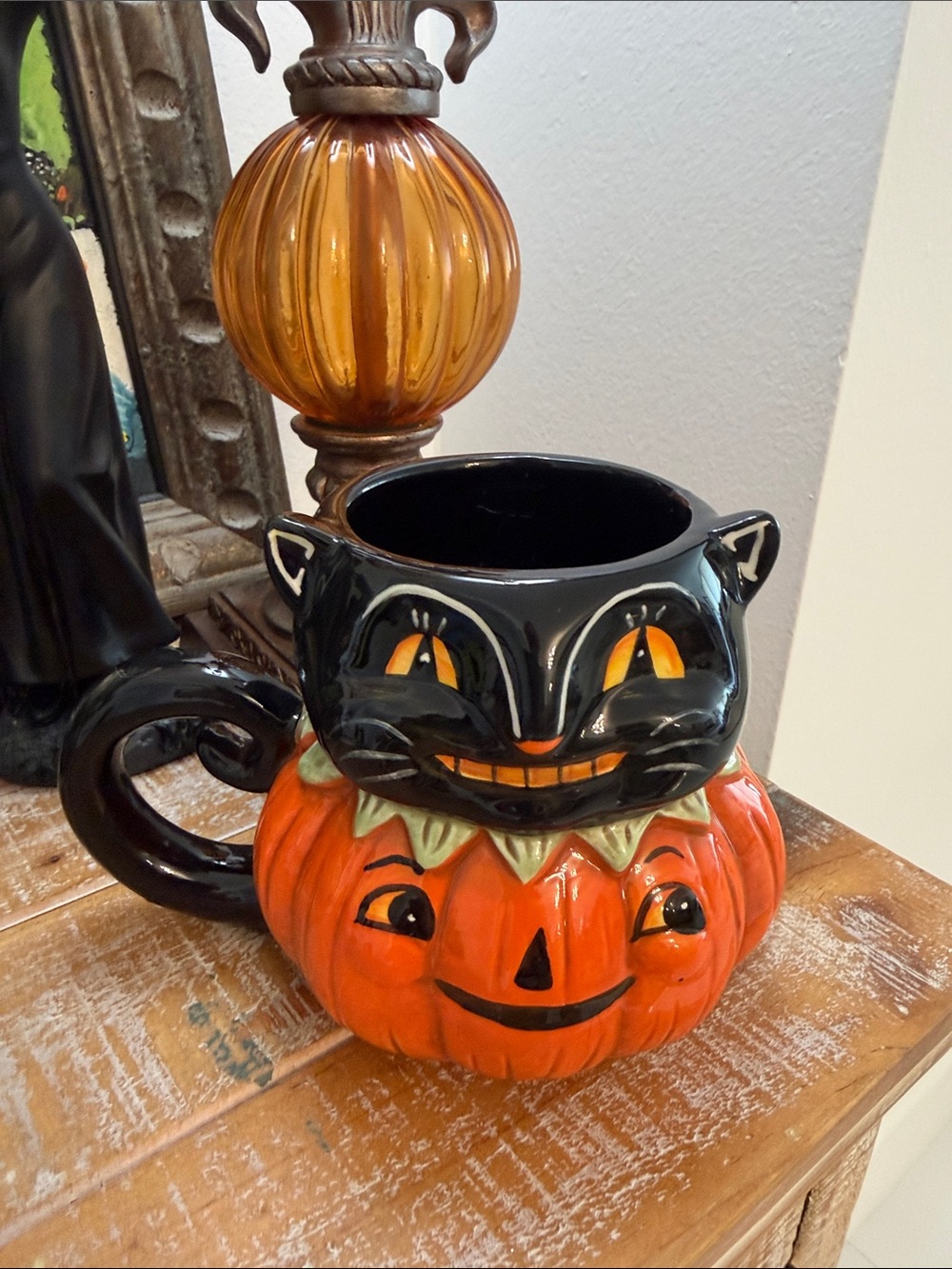 Johanna Parker Halloween Orange/Black/White Witch Hat Ceramic Mug